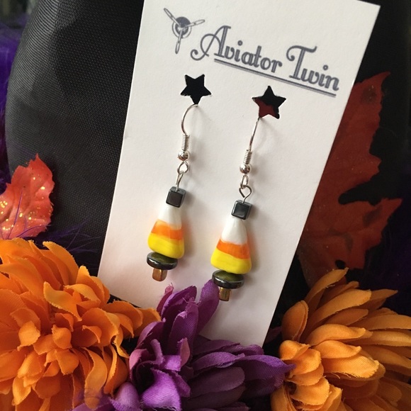 AviatorTwin Jewelry - Halloween Candy Corn Earrings on Silver Hooks
